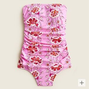 J.Crew Ruched bandeau one-piece in climbing pink floral 2